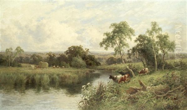 A Norfolk Stream Oil Painting by Henry H. Parker