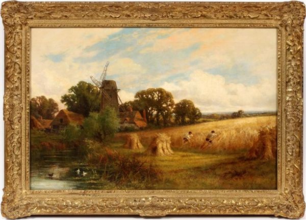 A Surrey Cornfield Oil Painting by Henry H. Parker