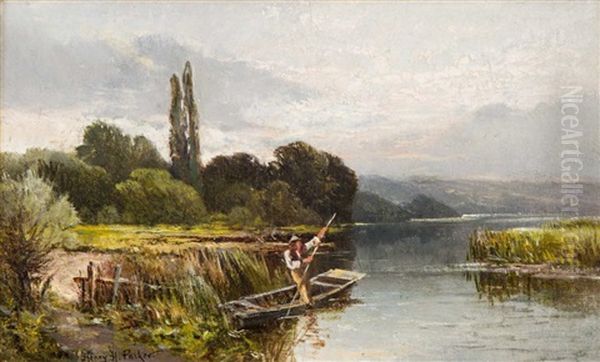 Figure In A Punt Oil Painting by Henry H. Parker