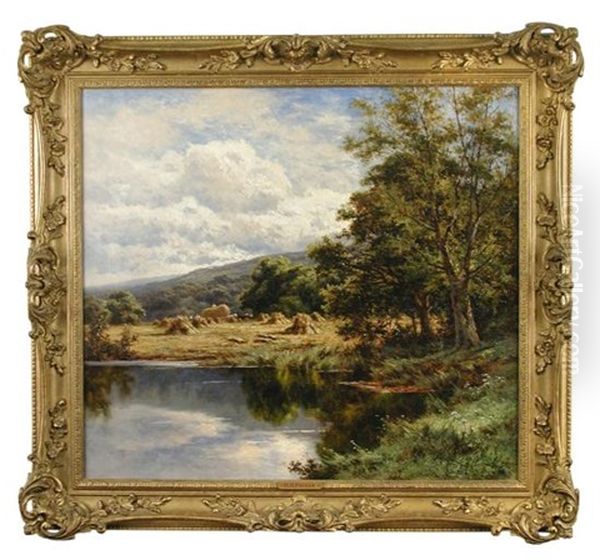 Harvest On The River Mole Near Dorking, Surrey Oil Painting by Henry H. Parker