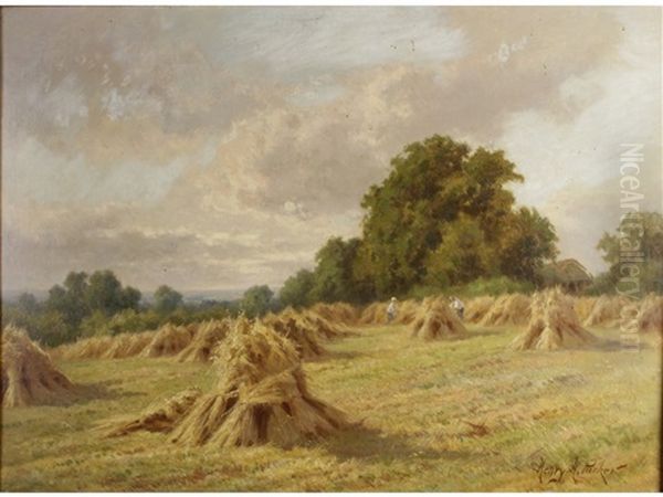 Gleaners Tying Corn Stooks Oil Painting by Henry H. Parker