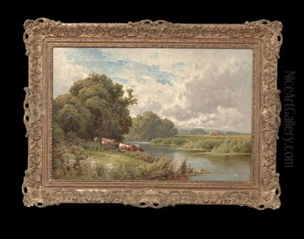 A Backwater, The Thames Near Great Marlow Oil Painting by Henry H. Parker