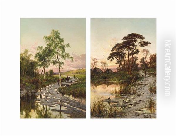 Near Broxbourne, Hertfordshire; And Hoddesdon, Hertfordshire (pair) Oil Painting by Henry H. Parker