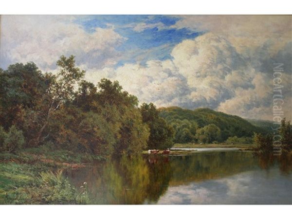 Silent Waters (scene On The Thames?) Oil Painting by Henry H. Parker