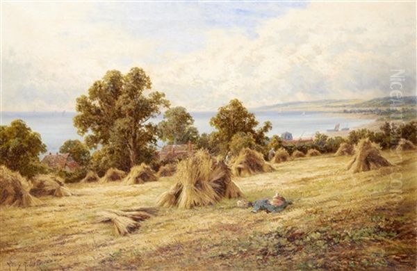 Harvest Time On The South Coast, Near Worthing, Sussex Oil Painting by Henry H. Parker