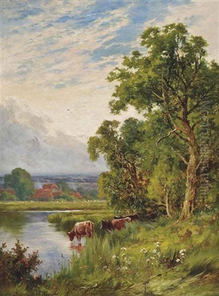 Evening On The Stour, Harlow, Essex Oil Painting by Henry H. Parker