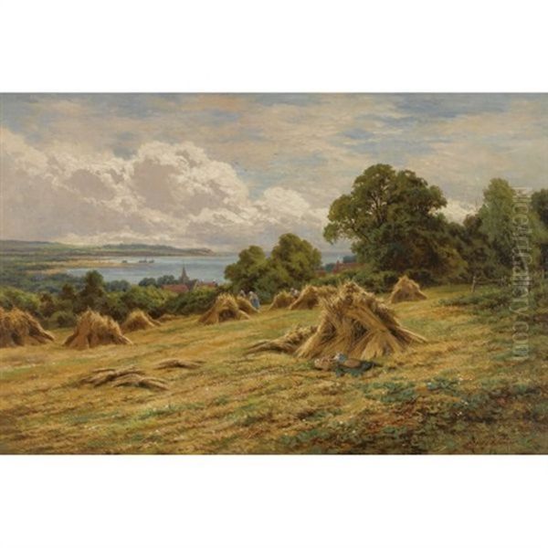 Harvesting On The Sussex Coast Near Worthing Oil Painting by Henry H. Parker