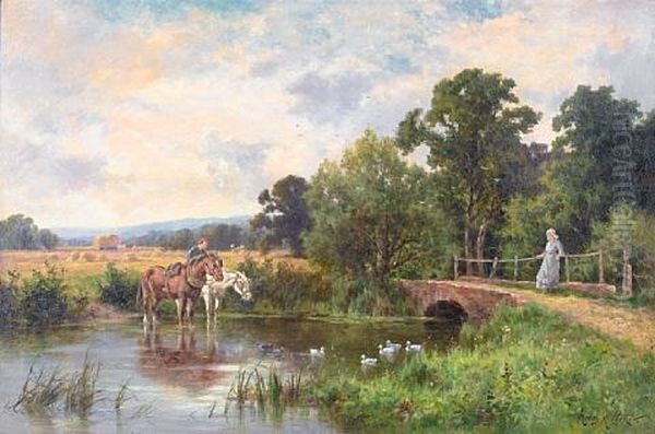 Watering The Horses Oil Painting by Henry H. Parker