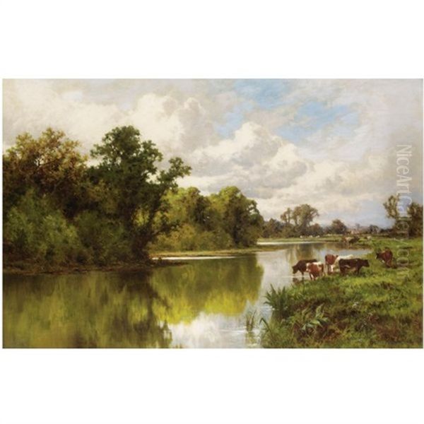 Cattle Grazing On The Thames Oil Painting by Henry H. Parker