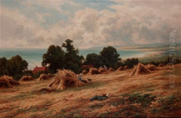 Harvesting On The Sussex Coast, Near Worthing Oil Painting by Henry H. Parker