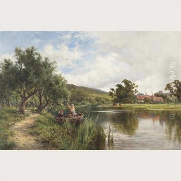 Figures Boating Near A Sunlit Path Oil Painting by Henry H. Parker