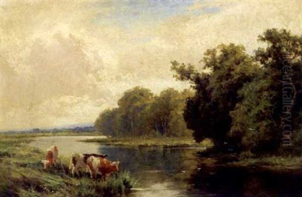 The Thames Near Garling, Surrey Oil Painting by Henry H. Parker