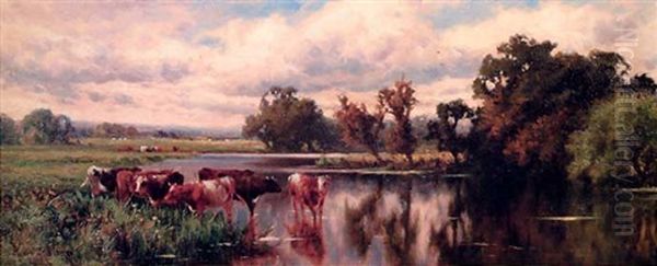 Cows By A River Oil Painting by Henry H. Parker