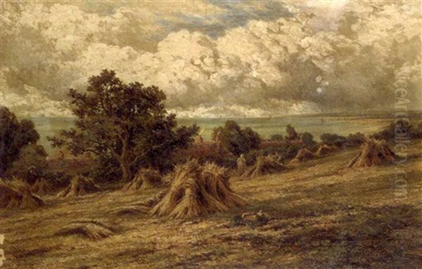 Harvesting On The Sussex Coast, Near Bournemouth Oil Painting by Henry H. Parker