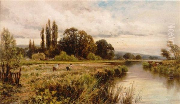 Haymaking By The Thames Oil Painting by Henry H. Parker