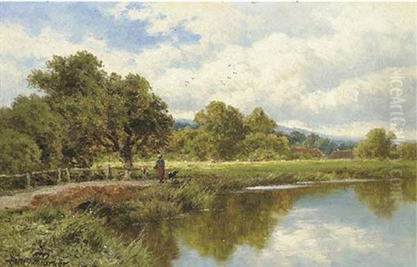 On The Wey, Elstead, Surrey Oil Painting by Henry H. Parker