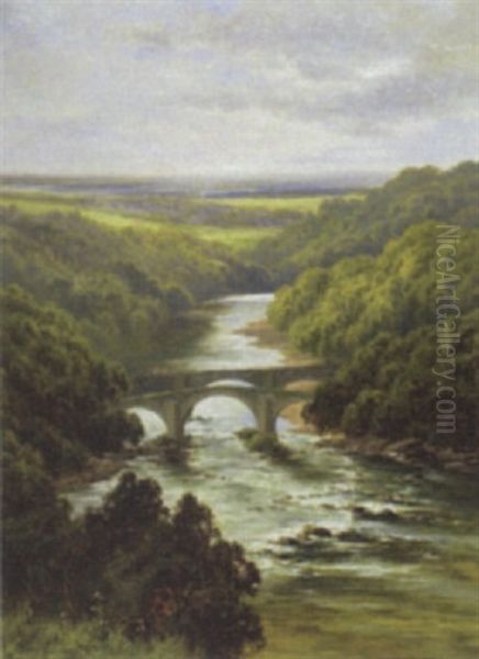 The Lower Hodder Bridges Oil Painting by Henry H. Parker