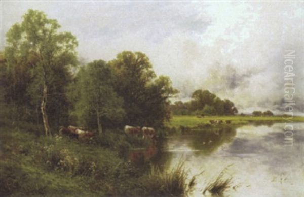 On The Banks Of The Thames Near Marlow Oil Painting by Henry H. Parker