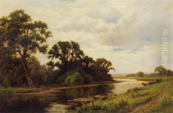 The River Lea, Broxbourne Oil Painting by Henry H. Parker