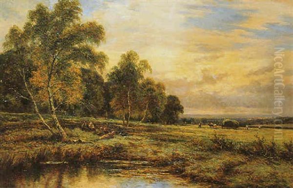 A Hayfield, Esher, Surrey Oil Painting by Henry H. Parker