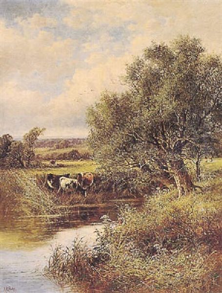 Kuhe An Einem Bach Oil Painting by Henry H. Parker