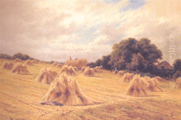 A Surrey Cornfield Near Reigate Oil Painting by Henry H. Parker