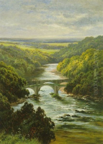 Lower Hodder Bridges Oil Painting by Henry H. Parker