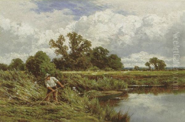 The River Lea, Near Broxbourne, Hertfordshire Oil Painting by Henry H. Parker