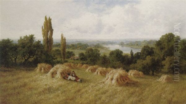 A Corn Field, Chertsey-on-thames, Surrey Oil Painting by Henry H. Parker