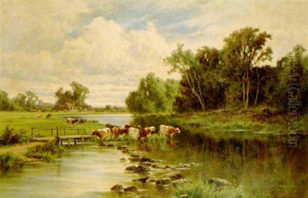 Cattle Watering Oil Painting by Henry H. Parker