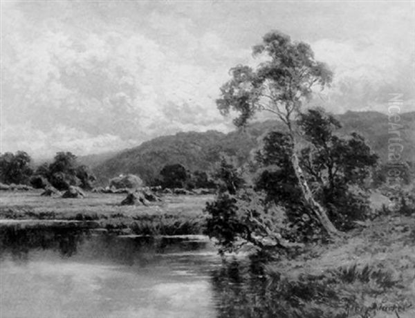 The River Wey, Near Ripley, Surrey Oil Painting by Henry H. Parker