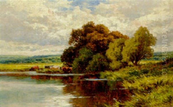 On The Banks Of The Ouse, Hunts. Oil Painting by Henry H. Parker