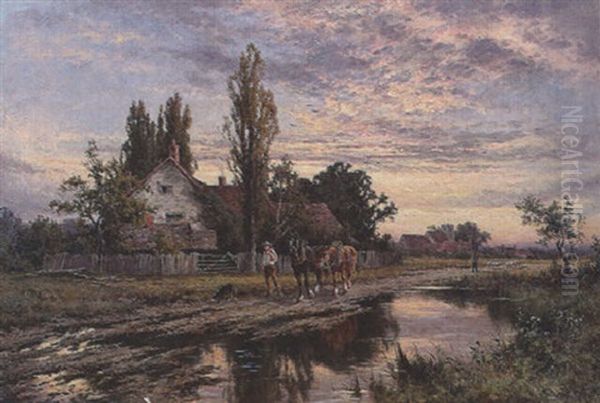 Sunset In The Cambridgeshire, Fens. Oil Painting by Henry H. Parker