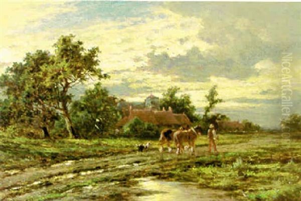 Harvest Time At The Old Windsor Oil Painting by Henry H. Parker