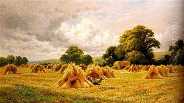 A Surrey Cornfield, Near Guildford Oil Painting by Henry H. Parker