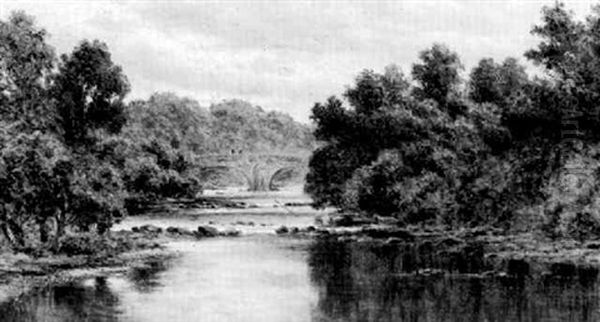 Dolford Bridge, River Hodde, Near Clitheroe Oil Painting by Henry H. Parker