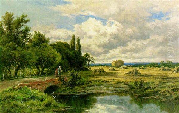 Harvest Time At Reigate, Surrey Oil Painting by Henry H. Parker