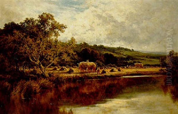 Harvesting, Marlow On Thames Oil Painting by Henry H. Parker