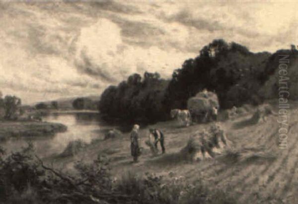 Harvesting On The Thames Oil Painting by Henry H. Parker