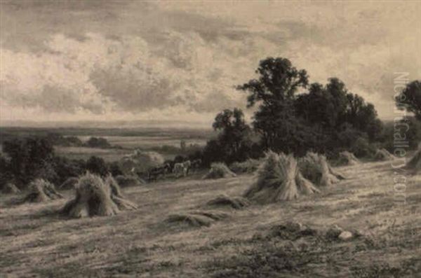 Harvest Time Near Guildford, Surrey Oil Painting by Henry H. Parker