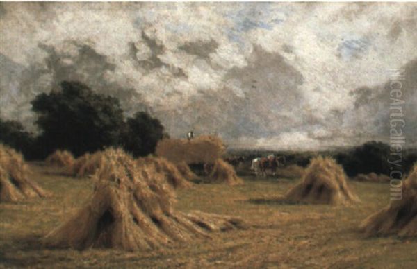 A Cornfield At Harlow, Essex Oil Painting by Henry H. Parker