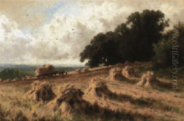 A Surrey Cornfield Oil Painting by Henry H. Parker