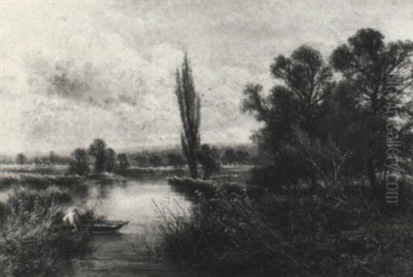 River Landscape With Figure Oil Painting by Henry H. Parker