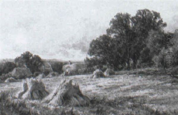 Haystacks Oil Painting by Henry H. Parker