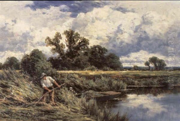 The River Lea, Near Broxbourne, Herts Oil Painting by Henry H. Parker