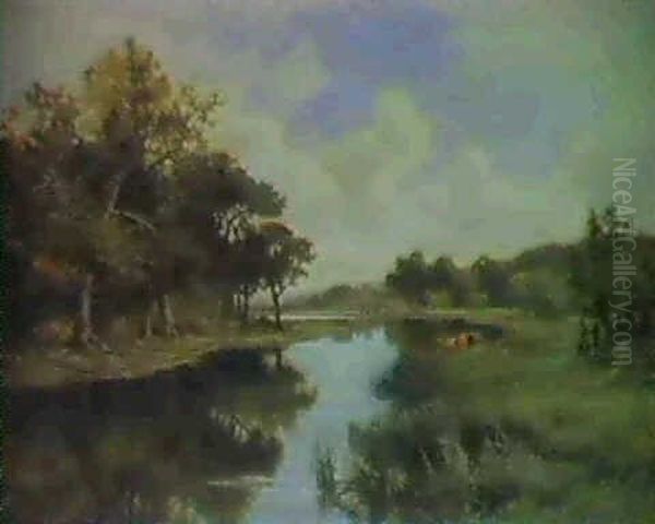 A Peaceful River Oil Painting by Henry H. Parker