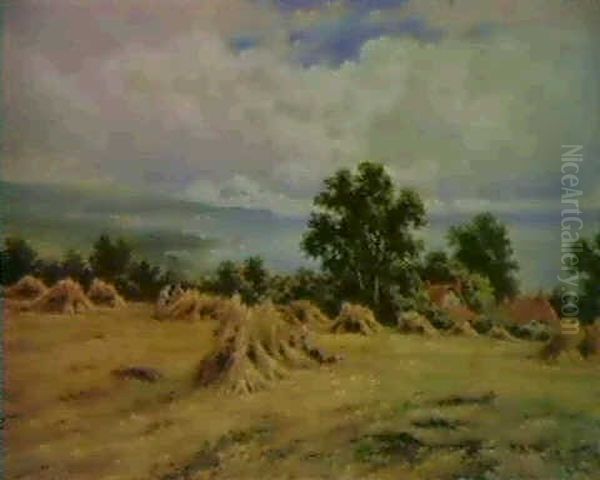 Harvest Time On The Sussex Coast Near Worthing Oil Painting by Henry H. Parker