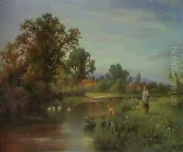 Evening - Backwater On The Thames, Henley Oil Painting by Henry H. Parker