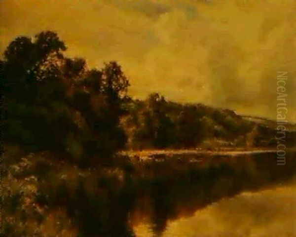 Reflections, On The River Avon Oil Painting by Henry H. Parker