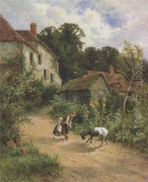 Playing With A Billy Goat Oil Painting by Henry H. Parker